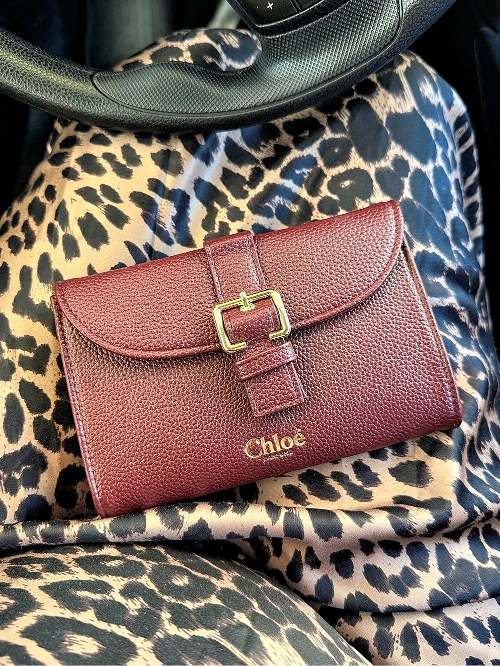 Chloé Parfums Burgundy Pebbled Cosmetic Pouch
